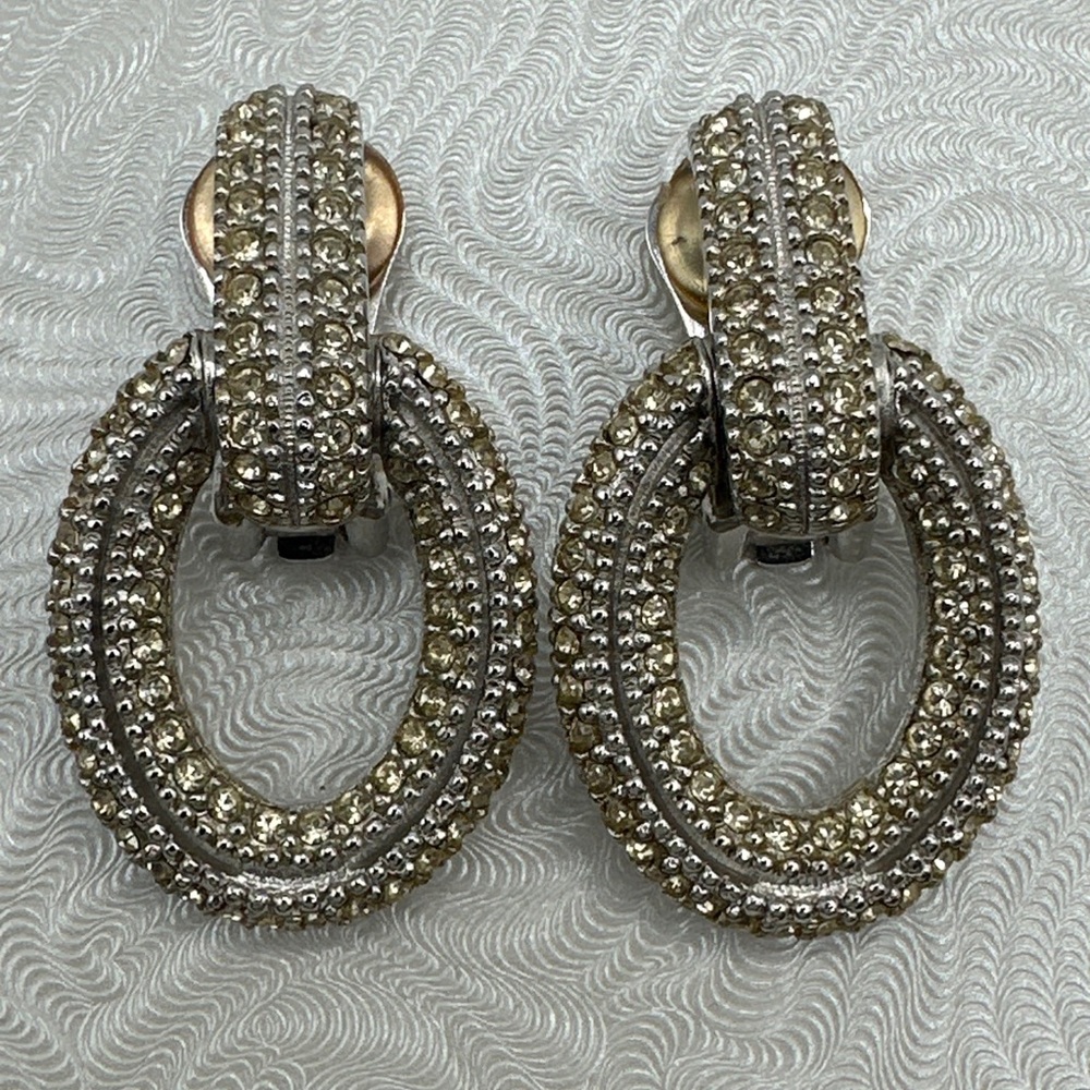 Rare Vintage Silver‎ Tone Christian Dior Earrings Clip On #444 - Picture 3 of 8